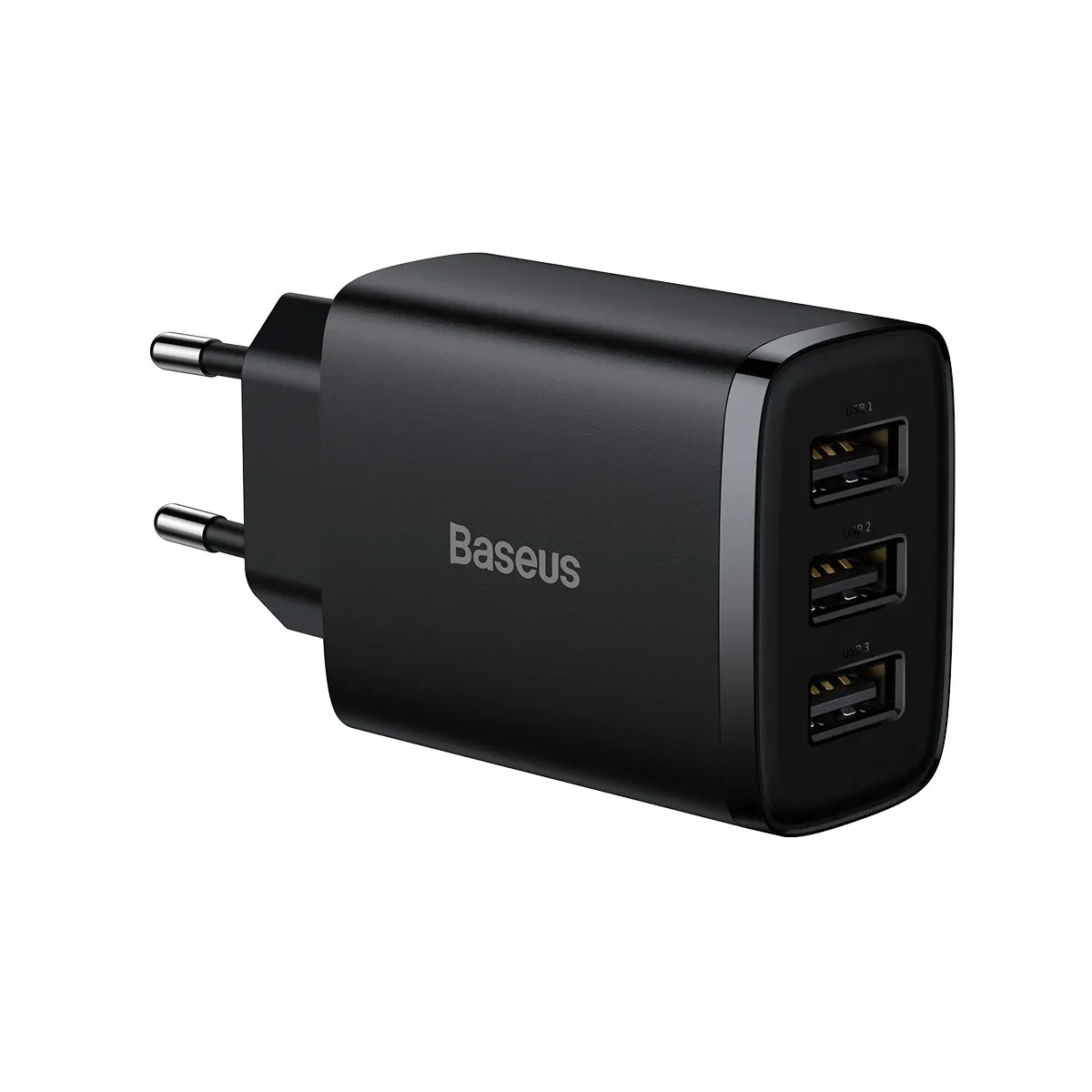 Kompakt 3x USB 17 W-os fali töltő, fekete
