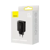 Kompakt 3x USB 17 W-os fali töltő, fekete 5