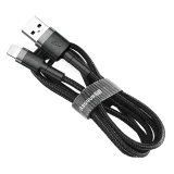 Tartós fonott kábel iPhone-hoz USB – Lightning QC3.0 2,4 A 1 m fekete-szürke