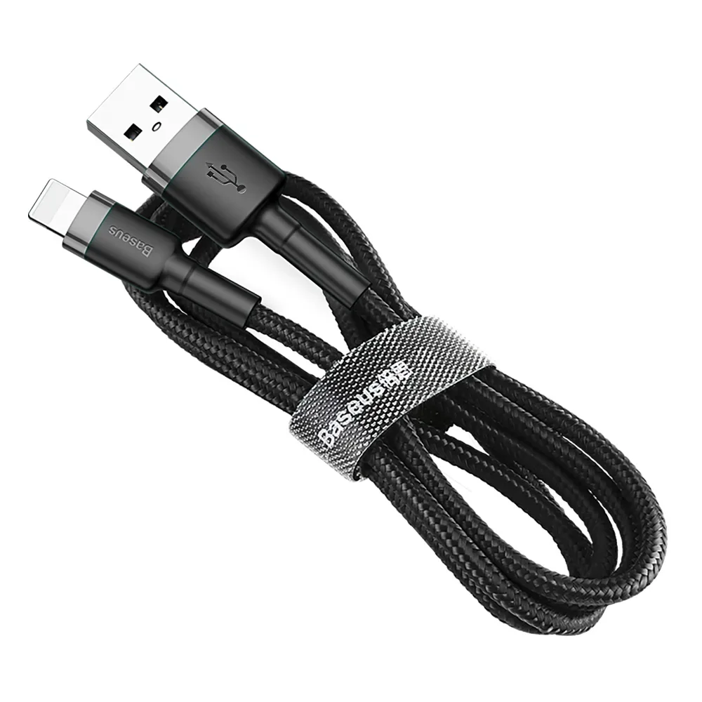 Tartós fonott kábel iPhone-hoz USB – Lightning QC3.0 2,4 A 1 m fekete-szürke