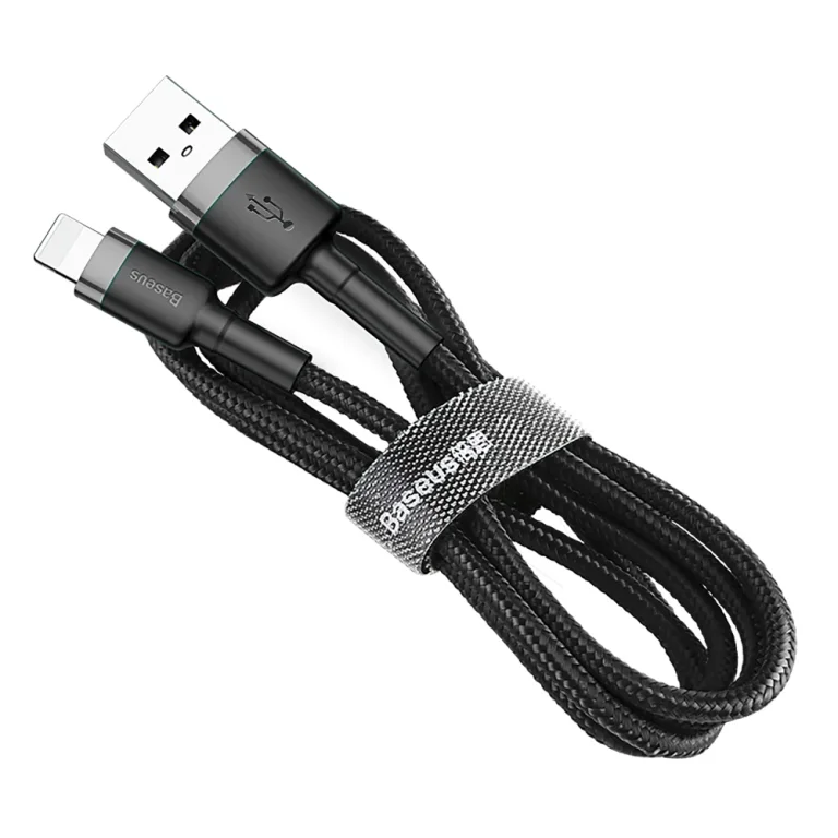 Tartós fonott kábel iPhone-hoz USB – Lightning QC3.0 2,4 A 1 m fekete-szürke