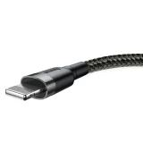 Tartós fonott kábel iPhone-hoz USB – Lightning QC3.0 2,4 A 1 m fekete-szürke 2