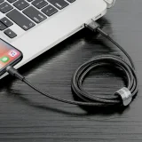 Tartós fonott kábel iPhone-hoz USB – Lightning QC3.0 2,4 A 1 m fekete-szürke 4
