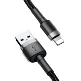 Tartós fonott kábel iPhone-hoz USB – Lightning QC3.0 2,4 A 1 m fekete-szürke 5