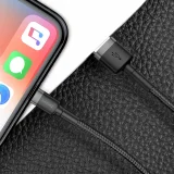 Tartós fonott kábel iPhone-hoz USB – Lightning QC3.0 2,4 A 1 m fekete-szürke 7