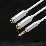 3,5 mm-es mini jack AUX + sztereó mikrofonos fejhallgató-elosztó, 20 cm, ezüst 2