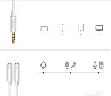 3,5 mm-es mini jack AUX + sztereó mikrofonos fejhallgató-elosztó, 20 cm, ezüst 5