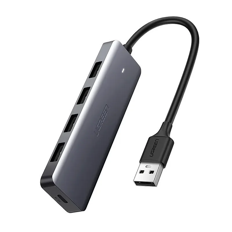 USB port hub – 4x USB 3.2 mikro USB tápcsatlakozóval, szürke