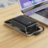 20000 mAh-s M4 PD 67 W-os power bank beépített USB-C kábellel, fekete 10