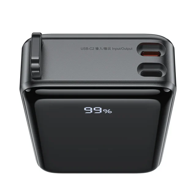20000 mAh-s M4 PD 67 W-os power bank beépített USB-C kábellel, fekete