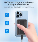 10000 mAh-s vezeték nélküli MagSafe power bank USB-A és USB-C portokkal, állványfunkcióval, fekete 4