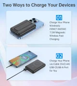 10000 mAh-s vezeték nélküli MagSafe power bank USB-A és USB-C portokkal, állványfunkcióval, fekete 5
