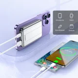 Kicsi, könnyű, 5000 mAh-s MagSafe USB-A USB-C vezeték nélküli power bank, ezüst 4