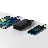 30000 mAh-s, 15 W-os Bipow powerbank + 4 az 1-ben USB-kábel (microUSB / Lightning / 2x USB-C, 1,2 m, fekete) 7