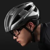 MTB kerékpáros sisak beépített USB LED-es lámpákkal, piros lámpa, szürke 6