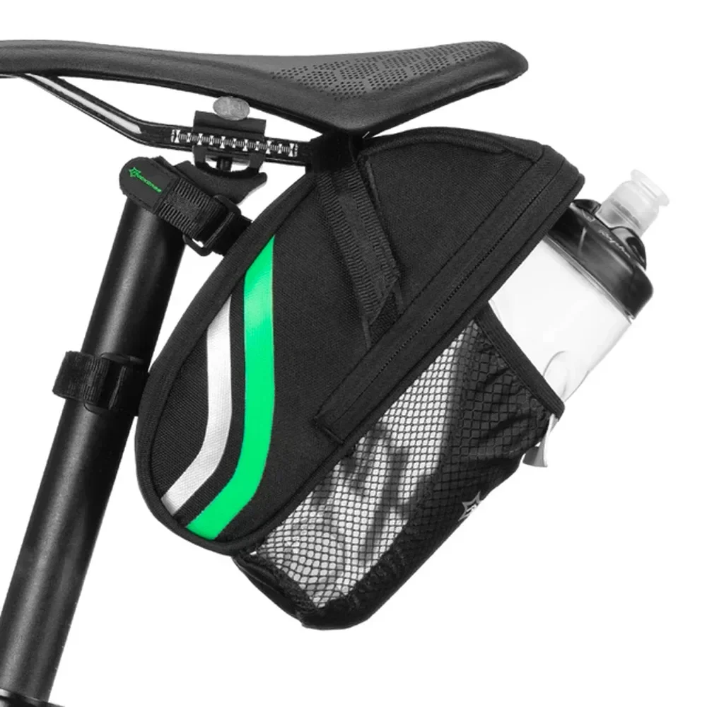 Schwarze Satteltasche für Fahrradwerkzeug mit Trinkflaschenhalter