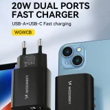 20 W-os USB-A és USB-C hálózati adapter, 100–240 V, fekete 6