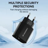 20 W-os USB-A és USB-C hálózati adapter, 100–240 V, fekete 7
