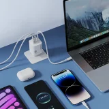GaN 65 W 100–240 V-os fali töltő 2x USB-C és 1x USB-A csatlakozóval, fehér 11