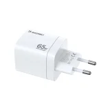 GaN 65 W 100–240 V-os fali töltő 2x USB-C és 1x USB-A csatlakozóval, fehér 3