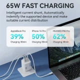 GaN 65 W 100–240 V-os fali töltő 2x USB-C és 1x USB-A csatlakozóval, fehér 6