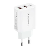 100–240 V, 30 W, USB-C, 2x USB-A fali töltő, fehér
