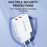 100–240 V, 30 W, USB-C, 2x USB-A fali töltő, fehér 7