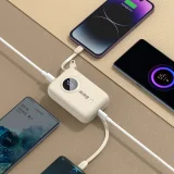 10000 mAh-s powerbank USB-C / iPhone Lightning kábelekkel, bézs 4