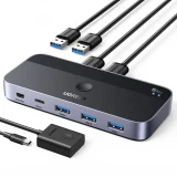 2-in-4 kapcsoló 2 számítógéphez, USB 3.0 + 2x USB-A kábel, fekete