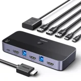 2-in-1 HDMI / USB-A / USB-B / USB-C / microUSB kapcsoló, fekete 2