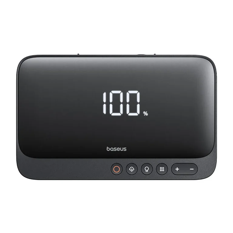 4 az 1-ben indító 600 A zseblámpával, 6000 mAh-s power bankkal és szuperenergia-kompresszorral – fekete