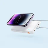 Airpow 20 W 10 000 mAh-s power bank 30 cm-es USB-A–USB-C kábellel – fehér 11