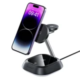 3 az 1-ben E16 15 W-os induktív töltőállomás telefonhoz, fejhallgatóhoz és órához – fekete 2