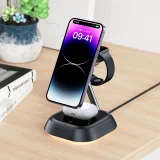 3 az 1-ben E16 15 W-os induktív töltőállomás telefonhoz, fejhallgatóhoz és órához – fekete 3