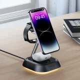3 az 1-ben E16 15 W-os induktív töltőállomás telefonhoz, fejhallgatóhoz és órához – fekete 4