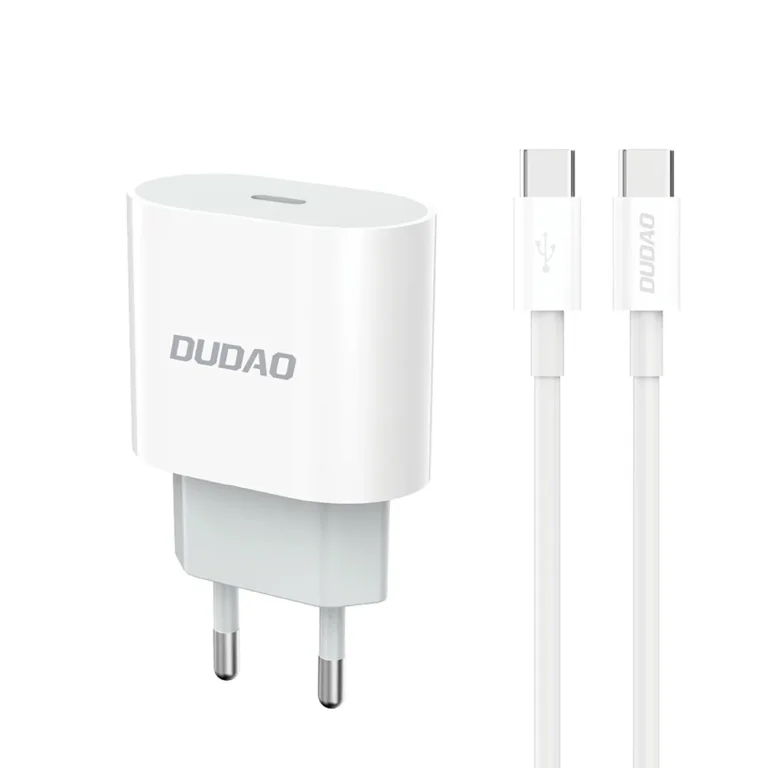 Kis A14EUC PD 20 W USB-C fali töltő + USB-C kábel – Fehér