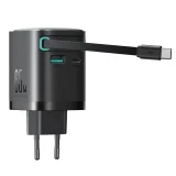 GaN 65 W-os USB-A/USB-C fali töltő beépített USB-C kábellel – fekete 6