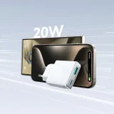 Kicsi és ultravékony 20 W-os USB-A–USB-C fali töltő – fehér 8