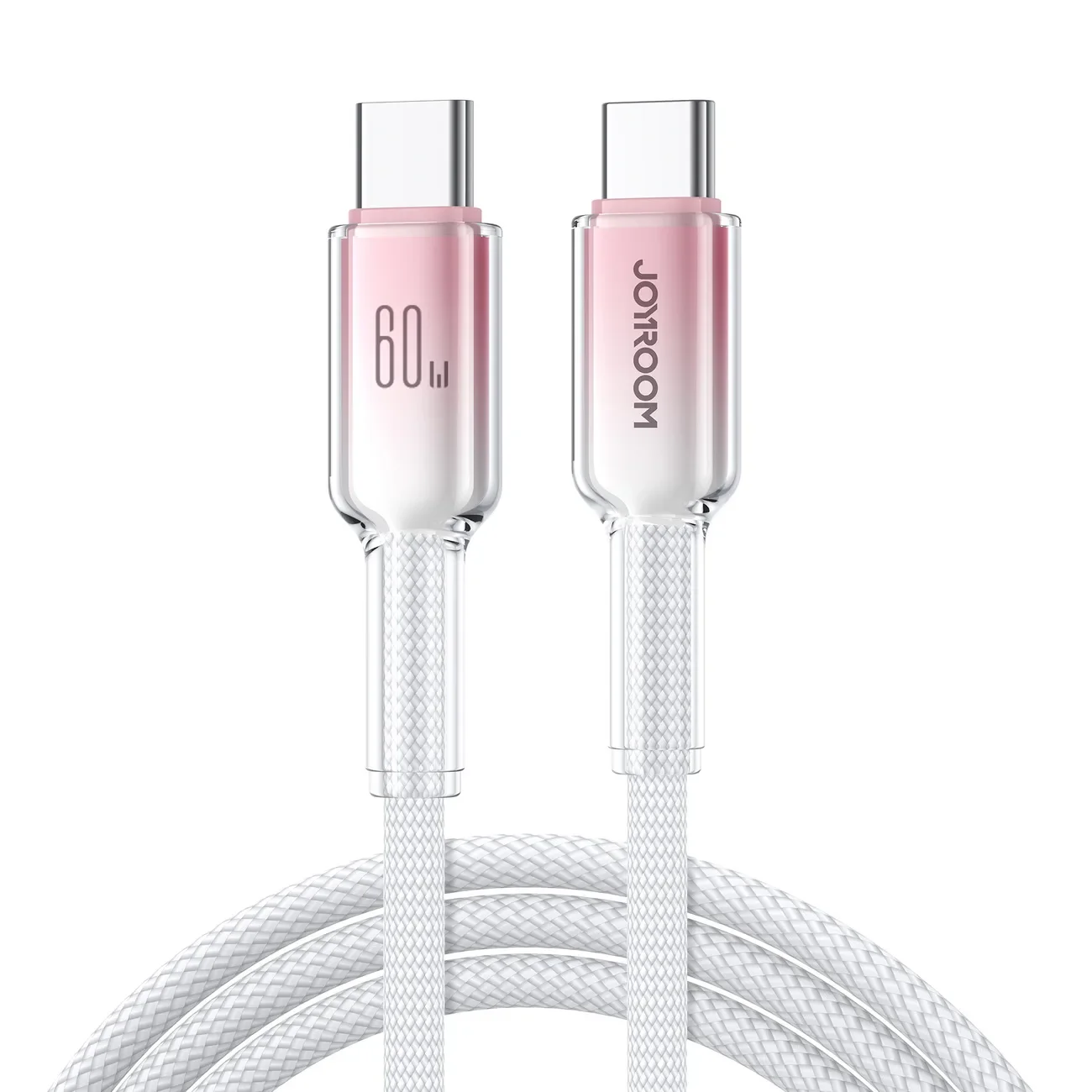 Crystal-Clear sorozat 60 W-os USB-C–USB-C kábel, 1,2 m, fehér