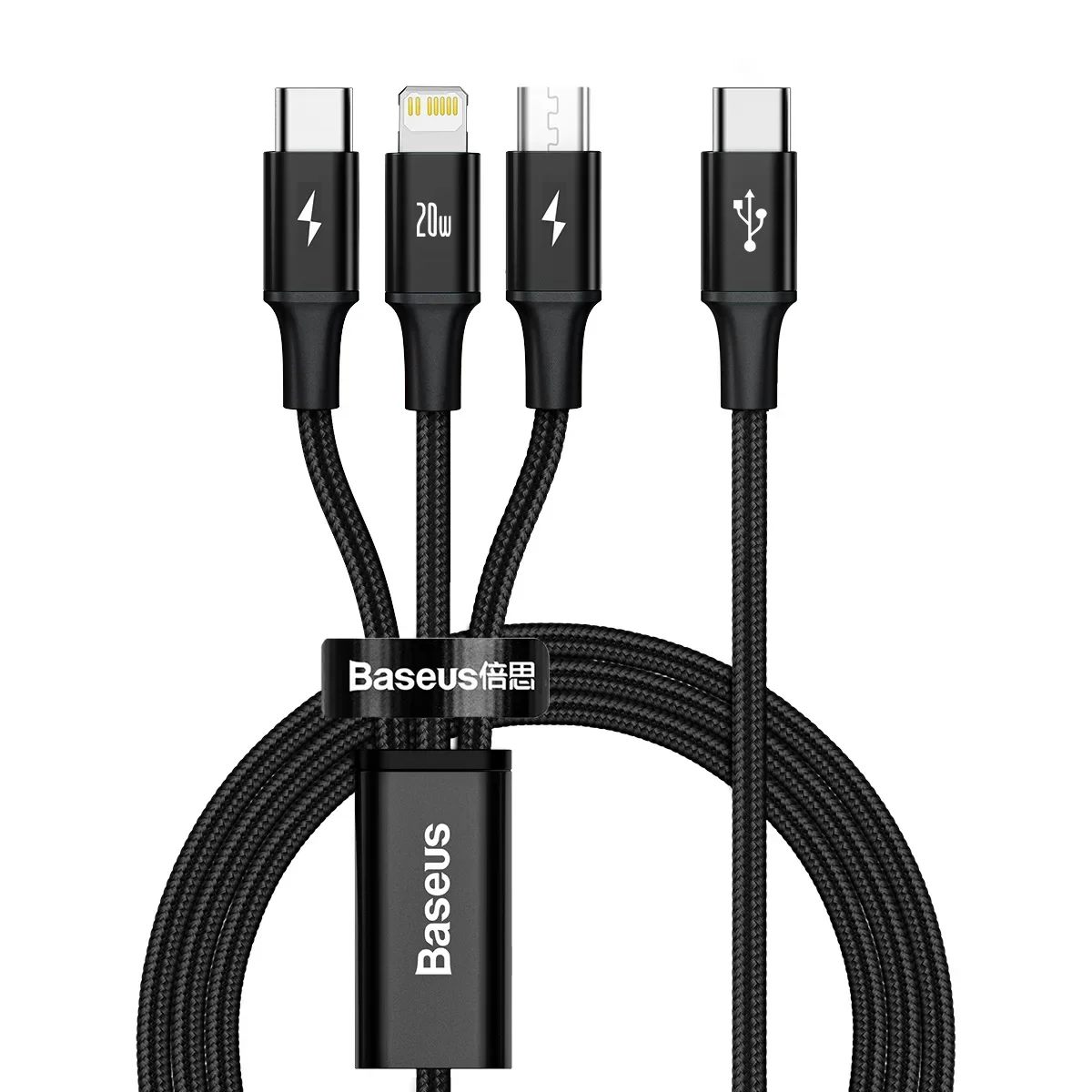 3 az 1-ben USB-C–USB-C / iPhone Lightning / microUSB kábel, 20 W PD, 1,5 m – fekete 3 az 1-ben USB-C–USB-C / iPhone Lightning / microUSB kábel, 20 W PD, 1,5 m – fekete