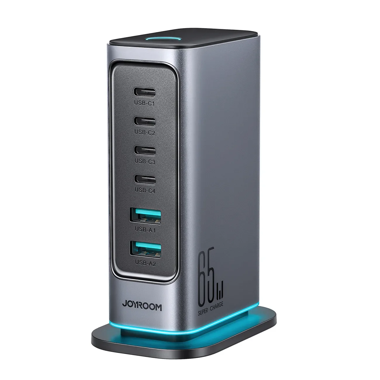 GaN 65W EU višekanalna stanica za punjenje s 4x USB-C i 2x USB-A priključka - tamnosiva GaN 65W EU višekanalna stanica za punjenje s 4x USB-C i 2x USB-A priključka - tamnosiva