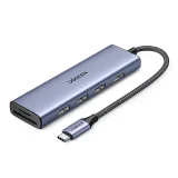 6 az 1-ben USB-C hub adapter – HDMI / USB-A / SD és TF kártyaolvasó – szürke
