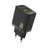 25 W-os USB-A/USB-C gyors fali töltő – fekete