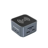 12-u-1 središnja stanica s bežičnim punjačem: USB-A, USB-C, HDMI, RJ45, SD, TF, Mini Jack - siva