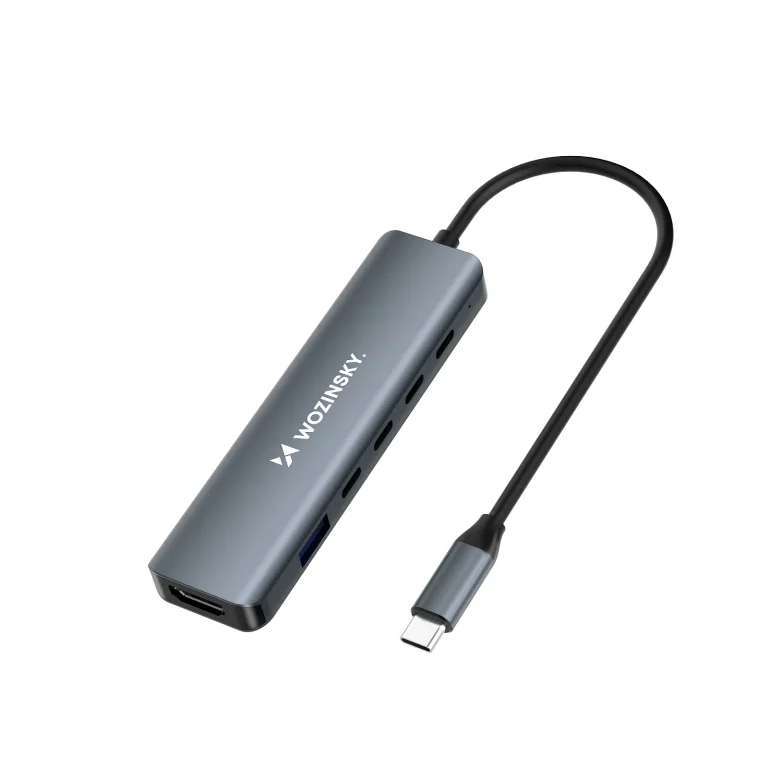 6-in-1 USB-A, USB-C, DisplayPort, HDMI hub - szürke