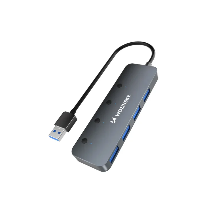 4x USB-A hub alumínium kapcsolókkal – szürke