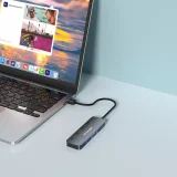 4x USB-A hub s aluminijskim prekidačima - sivi 4