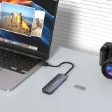 4x USB-A hub s aluminijskim prekidačima - sivi 5