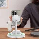 3 az 1-ben mágneses MagSafe indukciós töltő okostelefonhoz, okosórához és fejhallgatóhoz – fehér 8