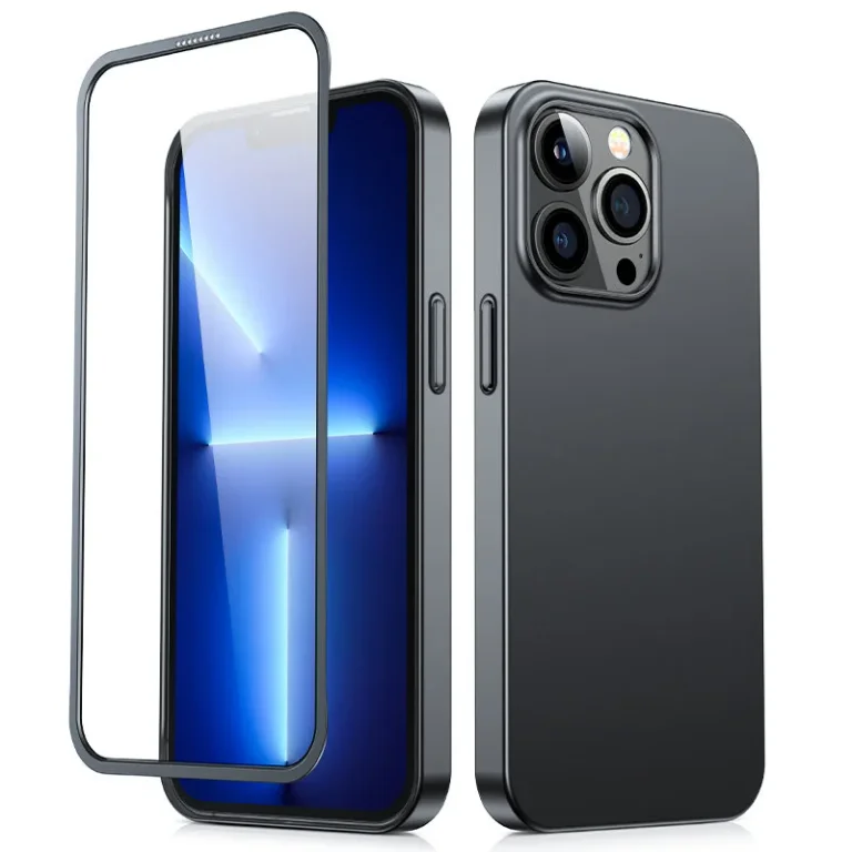 iPhone 13 Pro Max tok, elülső és hátsó fedél + edzett üveg, fekete